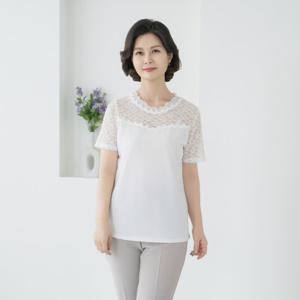 엄마옷 마담4060 레이스배색프릴넥티셔츠 여름티셔츠 -ZTE2506037-