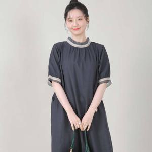 애비뉴투지 엄마옷 하객룩 하이넥 셔링 여름 반팔 정장 롱 원피스 K07507