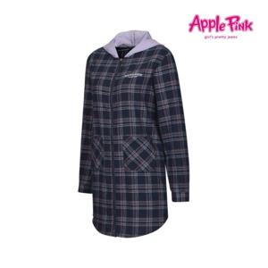 [애플핑크][애플핑크] 후드 체크 롱셔츠 (APF0O501GSZ)