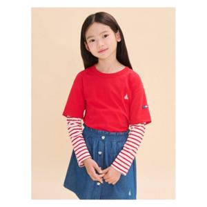 [빈폴키즈]스트라이프 레이어드 티셔츠 - 레드