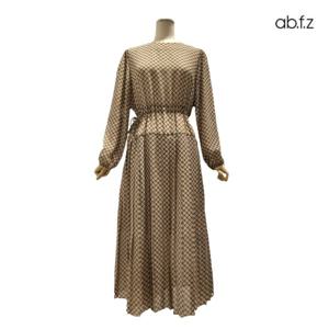 [에이비에프지]체크 패턴 라운드넥 긴팔 롱 원피스 APZ1HO38C