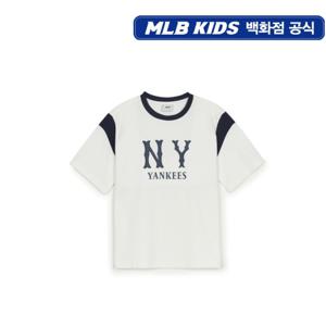 MLB키즈 바시티 배색 레터 반팔티셔츠 (7ATSV025350IVS)