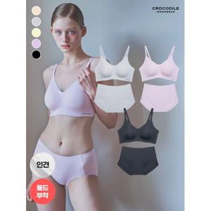 [크로커다일 이너웨어]라이크라 인견쉘론 몰드부착 더블스트랩 감탄브라+팬티 6종세트 택1