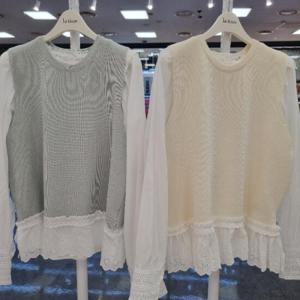 라티움 HC34 초여름  블라우스소매단펀칭 조끼밑단펀칭레이스니트조끼셋트 T2521se01