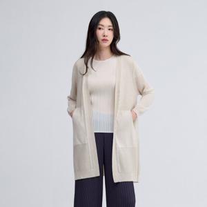 [플리츠미(여성)]시스루 V넥 꽈배기 롱 니트 가디건_EKCDM225010