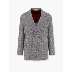 BRUNELLO CUCINELLI Cotton and linen Prince of Wales one-and-a-half breasted blazer MB4277BBDK