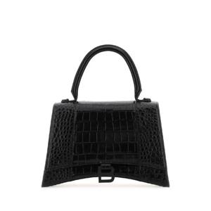 BALENCIAGA 블랙 가죽 아워글래스 핸드백 6196681LR67 1000