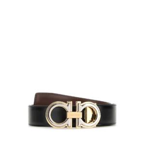 SALVATORE FERRAGAMO 블랙 가죽 리버서블 간치니 벨트 67A254764187 NERCOCBRO