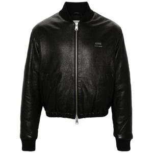 AMI Paris 로고 장식 가죽 재킷 HJK131LH0044