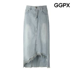 GGPX  프인지 언발 롱 데님 스커트 (GP5SK024F)