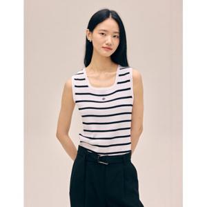 [나이스클랍] N252PWK553 25SS 로고 골지 슬리브리스 니트 탑 그레이 멀티
