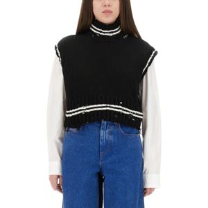 마르니 블랙 슬리브리스 크롭 리브드 헴 스웨터 DVMD0140Q0 UFC