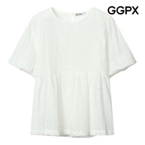 [GGPX] 꽃 펀칭 셔링 코튼 블라우스 (GP6SH031B)