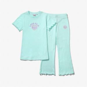 [54%OFF][휠라키즈] Girls 골지 반팔&긴바지 셋업 (FK2FSF2203F_PMI)