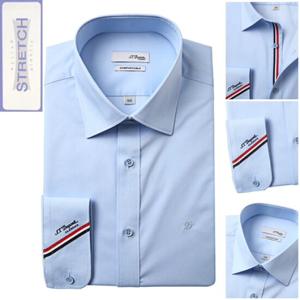듀퐁셔츠 SE5SM22LS932SBU 구김 적은 슬림핏 블루 솔리드 스트레치 삼선 포인트 소매 로고 긴팔 스판 셔츠