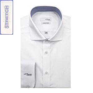 듀퐁셔츠 SE5SM22LS755SWH 구김 없는 화이트 솔리드 와이드카라 배색 슬림핏 스트레치 긴팔 스판 셔츠