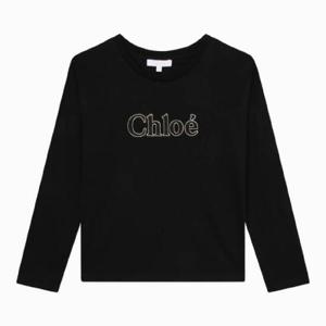CHLOA  로고가 있는 검은색 크루넥 티셔츠 CHC15E32-ACO/XF_CHLOE-09B