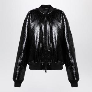 BALENCIAGA 블랙 가죽 타조 무늬 봄버 재킷 808911TRS15/XH_BALEN-1000