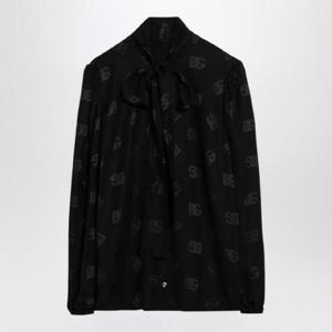 DOLCE&GABBANA 로고가 있는 블랙 자카드 실크 새틴 셔츠 F5Q44TFJ1JO/XH_DOLCE-N000
