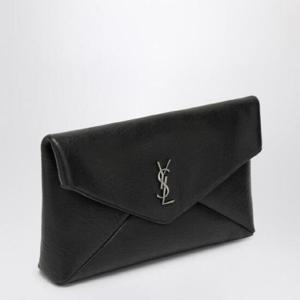 SAINT LAURENT Cassandre large black Envelope clutch bag with logo 778181AACIA/Q_YSL-1000