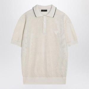PRADA 코튼과 실크 소재의 오픈워크 활석색 폴로셔츠 UMF004OOO16UQ/Q_PRADA-F0K74