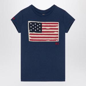 POLO RALPH LAUREN 플래그 패치가 달린 블루 네이비 코튼 크루넥 티셔츠 313901144006CO/XH_POLOR-RN