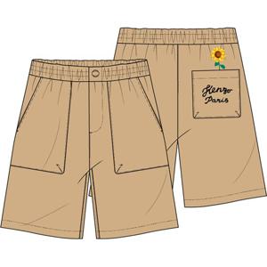 [겐조키즈][SUN FLOWER]뒷판 해바라기자수 베이지 밴딩 5부팬츠 Z255AFP413