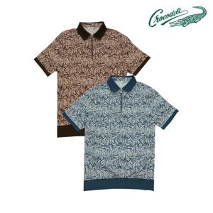 [크로커다일] 트로피컬 우븐 패치 반집업 니트 CDAABKT2351
