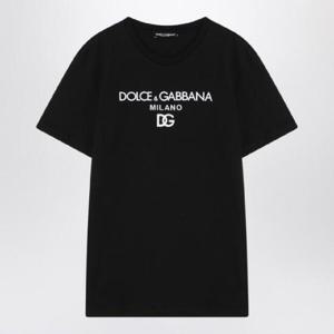 DOLCE&GABBANA Black cotton T shirt with DG embroidery G8PD7ZG7B9X/Q_DOLCE-N0000