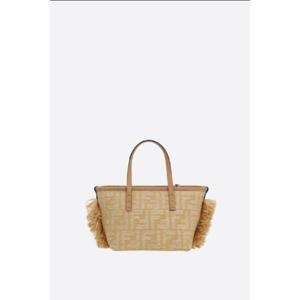 FENDI Roll mini tote bag in FF jacquard and raffia 8BS096AV23F17A1