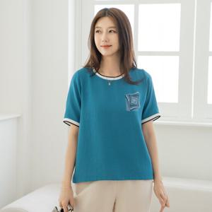 엄마옷 마담4060 라운드 프린팅 포인트 냉감 반팔 네모박스스트링티셔츠-ZTE2506041-