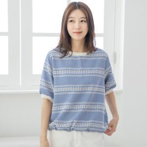 엄마옷 마담4060 반팔 라운드 마티니고방체크티셔츠-ZTE2506039-