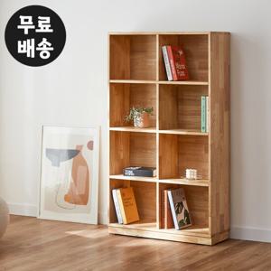 솔렌 고무나무 원목 책장 전면 4단 8칸 800 내츄럴