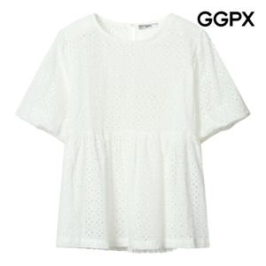 GGPX  꽃 펀칭 셔링 코튼 블라우스 (GP6SH031B)
