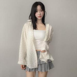 아트박스/라이니 린넨 오버핏 리본 뒷트임 도트 셔츠 to-2552c