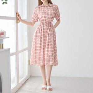 예시카 썸머 쉬폰 체크 카라 스트링 롱 원피스 YJ4OP508