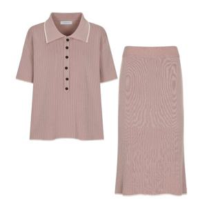 [SET] 예시카 카라 버튼 풀오버 니트 스커트 상 하의 SET YJ4ST103