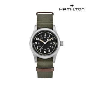 [해밀턴]H69439931 카키 필드 메카니컬 38mm 다크 다이얼 카키 나토 스트랩 남성 시계