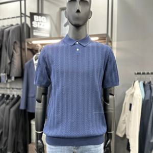[바쏘옴므]남성 여름 빗살무늬 카라 반팔 니트 WSY2WT21