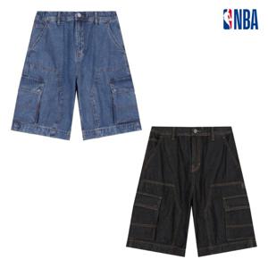 NBA N252DP142P 공용 오버핏 밴딩 버뮤다 카고 데님 반바지 STG
