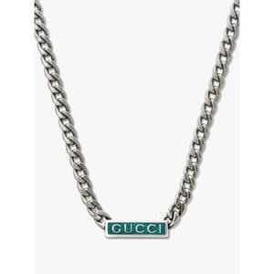 구찌 Sterling Silver logo plaque chain necklace 678713J8410 TP717438922