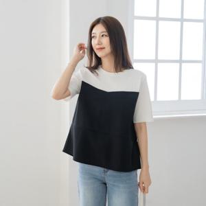 엄마옷 마담4060 썸머 라운드넥 반팔 포밍믹스레이어드 슬림핏 티셔츠-ZTE2506043-