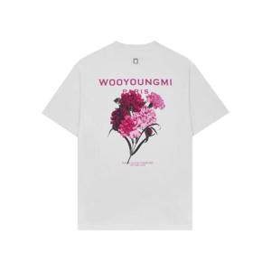 우영미 플라워 프린트 백로고 티셔츠 화이트 핑크   21SS W211TS10701W