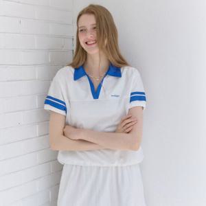 [아워호프] Two-tone Collar Mesh T-shirt - Blue [H25SM3-TS01-BLU]