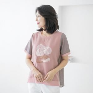 엄마옷 마담4060 캐주얼 스페이스배색티셔츠 반팔-ZTE2506048-