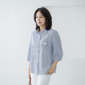 엄마옷 마담4060 쿨터치 루즈핏 클래식 7부 카라셔츠 포켓패치스트라이프-ZBL2506059-