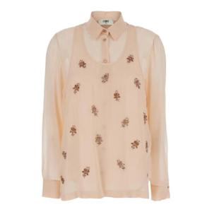 FENDI Pink Shirt with Layered Top and Floral Bead Decorations in Silk Woman FS8251AQ33F1RX0