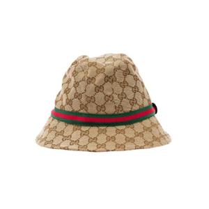 GUCCI KIDS 오리지널 GG 캔버스 소녀의 베이지와 에보니 페도라 모자 4117904HD092174