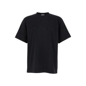 BURBERRY 코튼 맨 소재의 토널 Equestrian Knight 자수 디테일 블랙 박시 티셔츠 8095104A1189