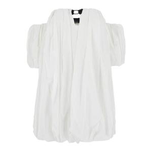 PINKO 노출된 어깨 디자인과 단추가 달린 탈부착 가능한 소매가 특징인 & 39 버트& 39  코튼 여성용 화이트 드레스 105211A2LDZZ1
